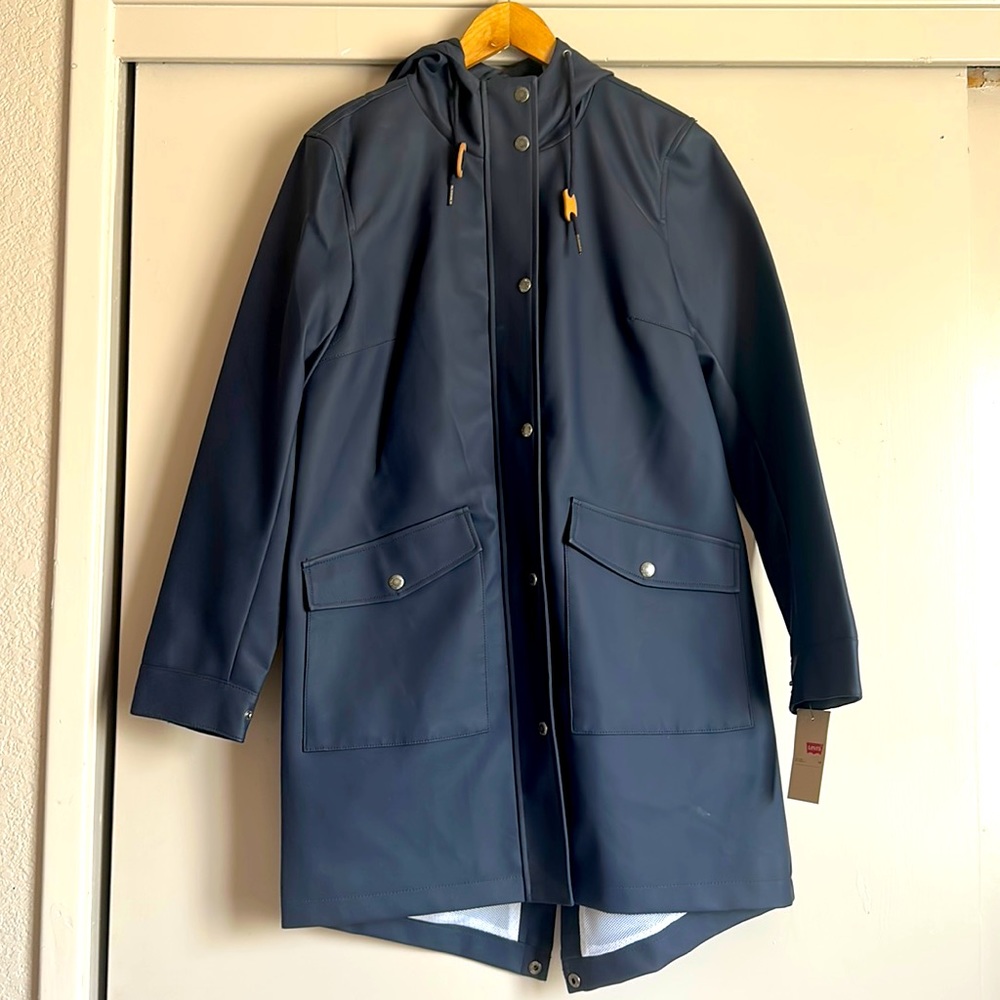 Levi's Navy Blue Hooded Raincoat Jacket